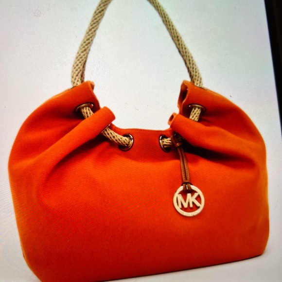 Michael Kors Orange Canvas Marina Rope Drawstring Hobo Bag - Picture 1 of 7